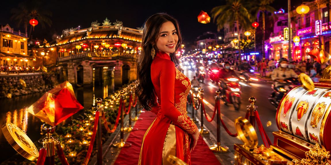 Người chơi tại Hội An trải nghiệm slot game có kiểm soát trong trang phục áo dài